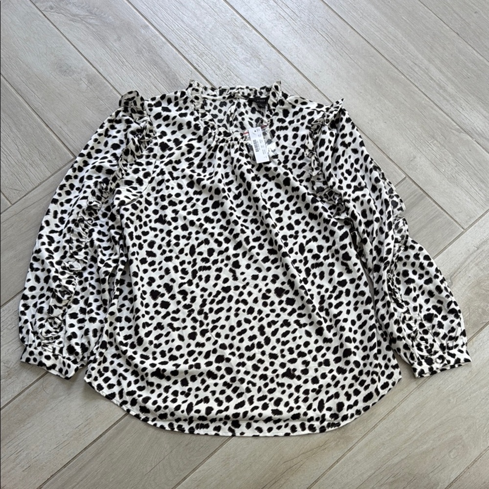 J. Crew Black and White Ruffled Blouse with Peter Pan Collar